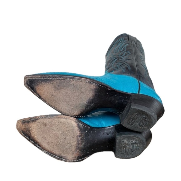 SOLD JUSTIN BOOTS Vintage Turquoise Black Cowboy Boots Cowgirl Western Womens 8 - Picture 4 of 7